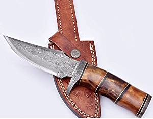 Nescole 9 inch Fixed Blade Bowie Knife- Handmade Damascus Knife