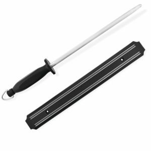 SUMPRI 13 Inch Magnetic Knife Holder & Sharpening Steel Set -Magnetic Knife Bar 12 Inch Professional Chef Honing Steel