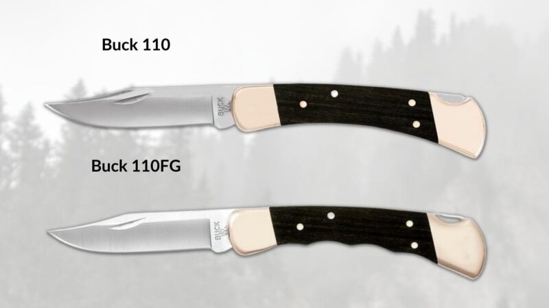 buck 110 with and without finger grooves side by side