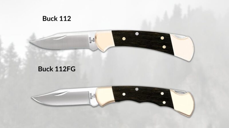 buck 112 with and without finger grooves side by side